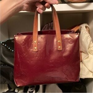 Louis Vuitton Vernis Burgundy Satchel with Tan Handles